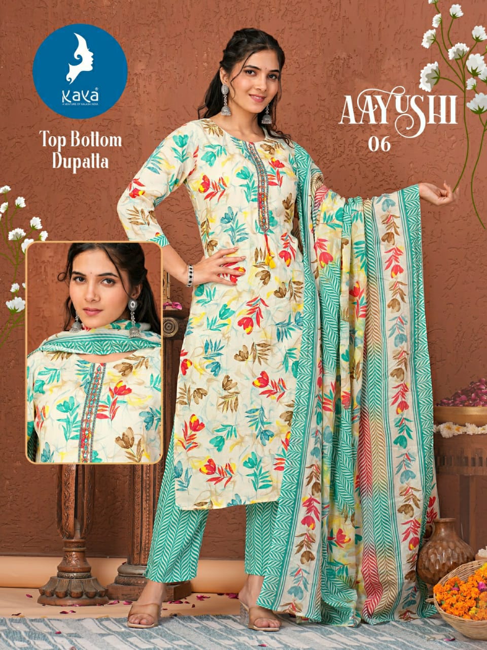 Aayushi By Kaya Rayon Foil Printed Kurti With Bottom Dupatta Wholesale Clothing Suppliers In India
